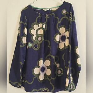 Boden Navy Floral Long-Sleeve Blouse